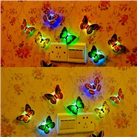 1pcs Lovely Creative Colorful Butterfly LED Night Light Beautiful Home Bedroom   Decorative Wall Night Lights Color Random