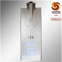 6600lm high brigh IP65 50000 hours life span LED/solar pane/battery all in one 60W solar LED street light