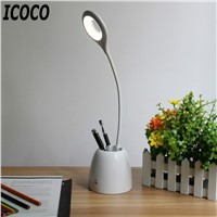 ICOCO Eye Protection Desk Lamp White Students Learning Office Creative Light Adjustable Reading Lamp with Pen Container