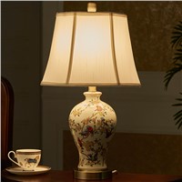European Hand Painted Ceramic Fabric Led E27 Table Lamp For Living Room Bedroom Study Deco Vintage Classical H 59cm 80-265v 1335