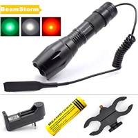 BeamStorm FL-15 Zoomable LED Flashlight 1000 Lumens T6 Q5 Green Red White Hunting Light AAA 18650 Battery Tactical Remote Switch