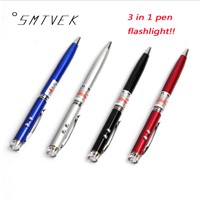 SMTVEK 10 Pieces a Lot 4 in 1 LED Flashlight Portable Useful Pen Flashlight Torch With Pen Hanger+Laser+Lighting+Ball Pen+SOS