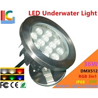 DMX512 3 Channel 36W RGB 3in1 LED Underwater Light 24V Underwater Floodlight IP68 stainless steel Waterproof Pond Lamp 8PCs/Lot