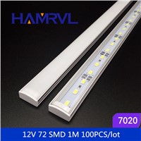 LED Bar Lights DC12V 7020 LED Rigid Strip 1m LED Tube with U Aluminium Shell + PC Cover 100pcs/lot