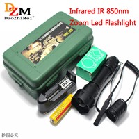 LED Torch IR 850nm Zoomable 1-Mode IR Flashlight +18650 rechargeable battery +charger+Mounts Pressure Switch box