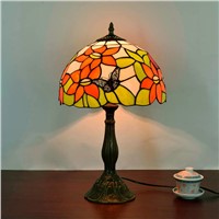 American country garden sunflower art bedroom bedside lamp Butterfly 12 inch lamp Tiffany stained glass eyeshield Desk Lamps e27