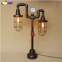 FUMAT Iron Cage Water Pipe Table Lamps Nordic Loft Industrial Vintage Desk Lamp for Restaurant Bar Light Fixture Home Decor Lamp