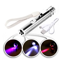 Portable Mini LED Flashlight USB Rechargeable Torch Super bright 3 in 1 Lighting&amp;amp;amp;Laser&amp;amp;amp;UV Flashlight Light With Tail Rope Buckle