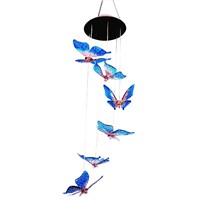 ZPAA Butterfly LED Solar Panel Wind Chime Nightlight Solar Powered Outdoor Solar Lamp Color-Changing for Home Garden Decoration