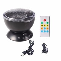 LumiParty Remote Control Ocean Wave Projector 12 LED 7 Colors Night Light with Mini Music Player for Living Room and Bedroom