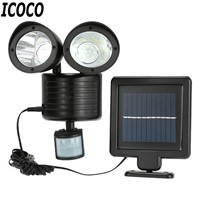 ICOCO 22 LED Rotatable Double Heads Motion Sensor LED Wall Lamp Human Movement Induction Outdoor Garden LED Solar Lights Sale