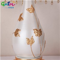 European Palace Style Night lamp Hand Painted Gold Flower Desk Lamp Hardware Lamp Post and Cloth Cover Bedside Light Hotel Lamp