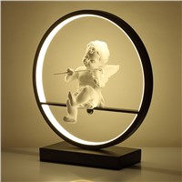 GZMJ Wonderland Modern Black/White Table Lamp Round  Acrylic Decorative Lampadas Table Lights for Bedroom Angel Play the Guitar