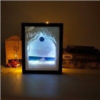 Papercut Light Box LED USB Night Light Lamp Creative Paintings Lovers Sunrise