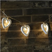 Wooden Heart Shape 10 LEDs Fairy String Lights Battery Powered for Christmas Wedding Party Garden Romantic Decoration
