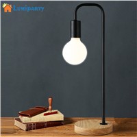 LumiParty LED Table Lamp Iron Design Wood Base Stand Simple Decoration Home Desk Night Lamp Bedroom Study Bedside Reading