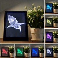 High Quality 3D Shark Photo Frame Night Light Children Kids Visual Led Illusion 7 Color Changing Mood Lamp Decor Holiday Gifts