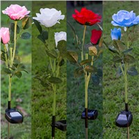 Solar Power 2 LEDs Flower Rose Garden Stake Landscape Lamp Outdoor Yard Party Decor CLH@8
