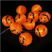 10pcs LED Hanging Halloween Pumpkin Lantern 3D DIY 7cm Strings Lights  Lamp Props Outdoor Home Party Decor Scary Battery-powered