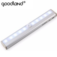 Goodland Motion Sensor LED Night Light 10 LEDs Wireless LED Closet Lights 4* AAA Battery Table Lamp Cabinet Bookcase Light