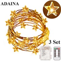 Star Shaped 3 Pack LED String Fairy Lights Battery Operated Indoor Outdoor Waterproof Firefly Lights Remote Dimmable 8 Model