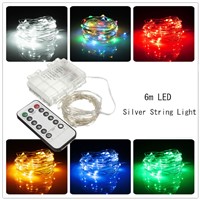 6M 60LED String Light Battery Operated Silver Wire LED Fairy Light With Remote Control Wedding Christmas Garden Decor Waterproof