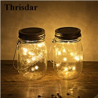 Thrisdar 4pcs Glass Mason Jar Solar Garden Hanging Light With 10Leds Copper Fairy String Outdoor Mason Jar Solar Patio Light