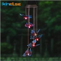 Butterfly LED Solar Panel Wind Chime Nightlight Solar Powered Outdoor Solar Lamp Color-Changing for Home Garden Decoration