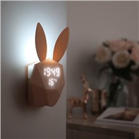 Cute Rabbit LED Night Light Bunny Digital Alarm Clock Sound Control Rechargeable Clock with Magnet can Hanging in the Wall