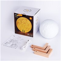 Night Light 3D Printing Moon Lamp 3 Colors Dimmable Touch Control Brightness with USB Charging Home Decorative Lights(4.7 inch)