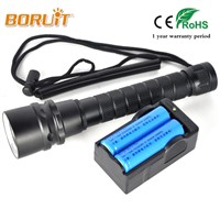 BORUIT XM-L L2 LED 6000 Lumen Professional Flashlight For Diving Underwater 100m with 2x18650 Rechargeable Batteries and Charger