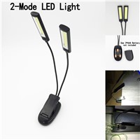 Flexible 2 Dual Arms Clip On 2 LED Light for Book Reading Desk Tablet Lamp Adjustable 2Modes LED Flashlight COB Torch
