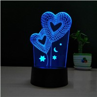 3D Dual Heart Shapes Lamp Multicolor LED Lights Touch USB Remote Control Night Light Table Lamp for Mother&amp;amp;#39;s Day Gift
