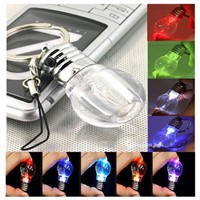 Mini LED Flashlight Light Bulb Rainbow Colors Keychain Key Ring Lamp Torch Gift L15
