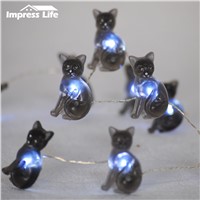 Black Cat LED String Night Lights 30ft USB Copper Wire Dimmer Remote Control for Spooky Halloween Outdoor Indoor Decorations