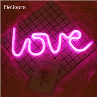 DELICORE Pink Light Fairy Holiday Neon Night Light Love Shaped LED Lamp For Baby Bedroom Decoration Wedding Party Decor S198