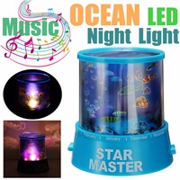 Colorful Projector Lamp Auto Music Rotatation LED Ocean Fish Romantic Night Light Bedroom Gift Present Home Decor Lighting