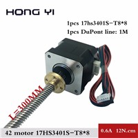 Free Shipping Nema17 Screw Stepper Motor 17HS3401S-T8x8-300MM with Copper Nut Lead 8mm for CE ROSH ISO CNC Laser &amp;amp; 3D Printer