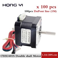 100pcs 17HS3401S-B 4-Lead Rectangular 42x34mm Nema17 Double Shaft Stepper Motor 42 Motor for 3d Printer