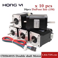 10pcs 2-Phase Hybrid Stepper Motor Nema 17 Double Shaft (1.7A, 0.73NM, 60mm, 4-Wire) 17HS6401S for 3D Printer CNC