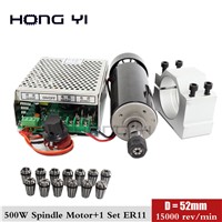 Spindle Motor 500W Air Cooled 0.5kw Milling Motor +Spindle Speed Power Converter+&amp;amp;52mm Clamp+13pcs Er11 Collet for DIY