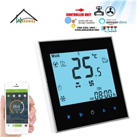 HESSWAY EU Mounting 2Pipe 4pipe Cooling Heating Digital Programmable Room Thermostat Switch for NC/NO Valve &amp;amp; 3 Speed Fan