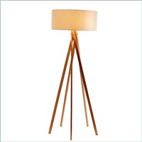 Natural wood floor lamp with fabric shade