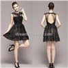 Sexy Black Short Deep Back tulle Cocktail Evening Party women Dress
