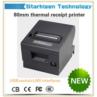 80mm Thermal POS Receipt Printer with full/partial cutter USB+serial+LAN interface support QR CODE