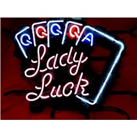 New T615 LADY LUCK POKER handicrafted real glass tube neon light beer lager bar pub club sign.