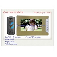 newest 7 inch video door phone, waterproof HD camera, Pinhole camera,nigh vision,24 kinds rings