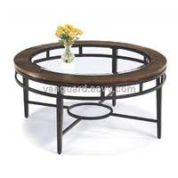 Hand-Hammered copper/Metal/Glass Round Cocktail Table