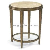 Metal/Glass/Travertine Stone Round Accent Table
