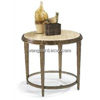 Metal/Glass/Travertine Stone Round End Table